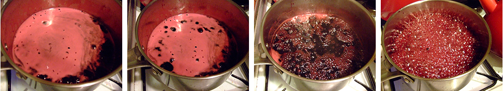 Bringing the elderberry vinegar sugar mix to a rolling boil.