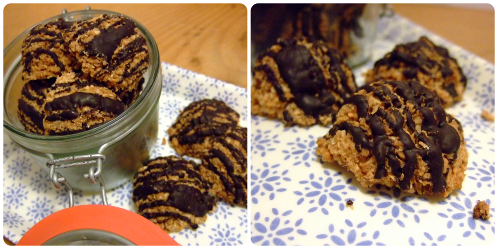 Healthy Coconut macaroons drizzled with dark chocolate from the Happy Pear Coockery Book
